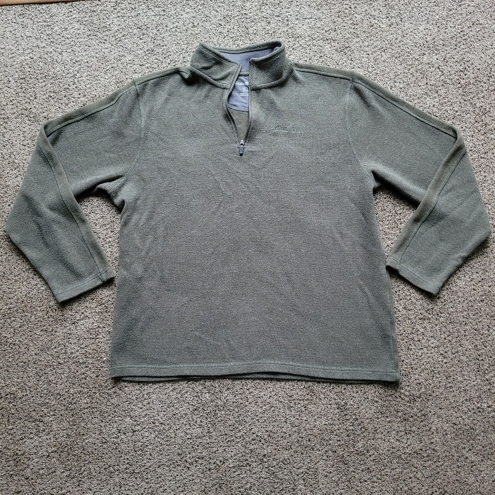 Eddie Bauer Mens Quarter Zip Sweater  XL Green Outdoor Hiking Work Office